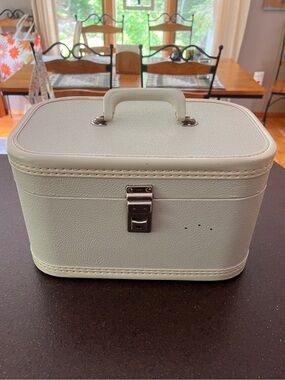 Cheney Cream Faux-Leather Train Case with Top Handle